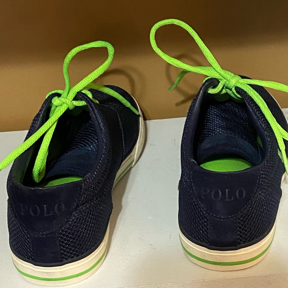 Navy Blue and Bright Green Polo Ralph Lace Up Casual Shoes Size 10.5 - Picture 8 of 10